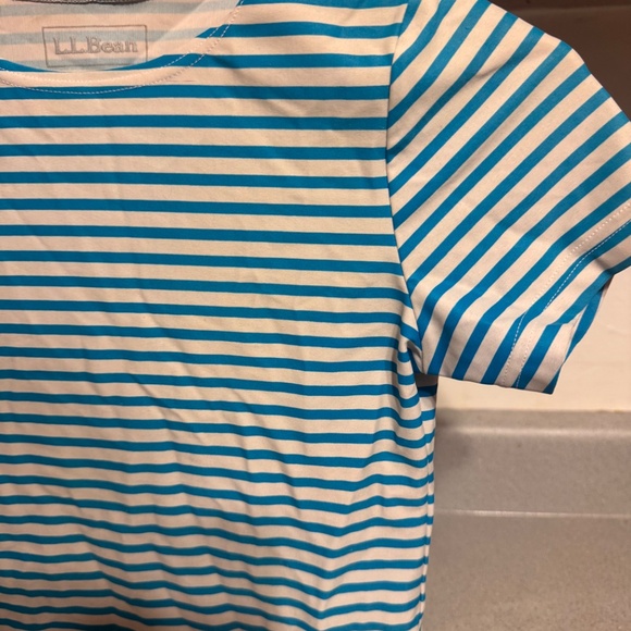 L.L. Bean Kids Swim Tee - Blue and White Stripes size 6-7 - Picture 2 of 5